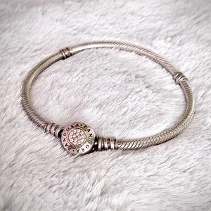 Pandora Silver Bracelet with Gold Pave Clasp